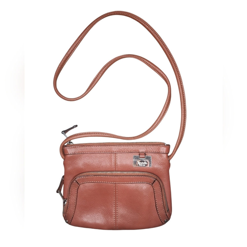 Tignanello Orange Crossbody Bag in Smooth Leather with Long Strap